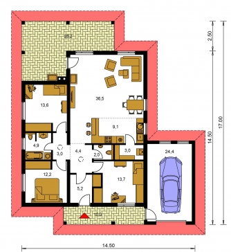 Spiegelverkehrter Entwurf | Grundriss des Erdgeschosses - BUNGALOW 157